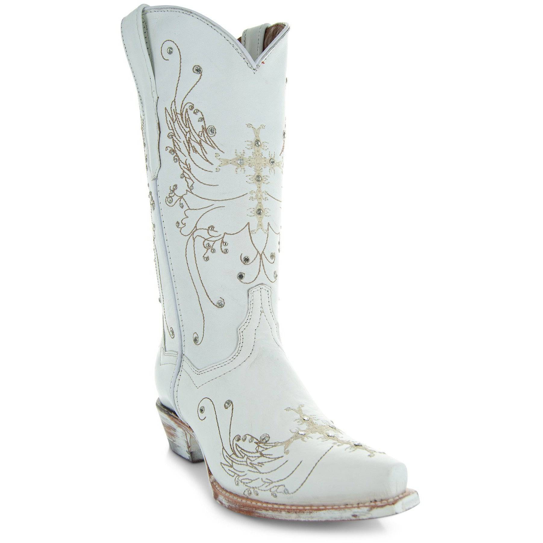 Soto Boots Women's White Rhinestone Embroidered Cowgirl Boot – Wedding Cowgirl Boot | Snip Toe