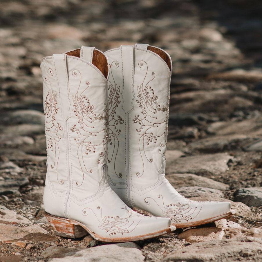 Soto Boots Women's White Rhinestone Embroidered Cowgirl Boot – Wedding Cowgirl Boot | Snip Toe