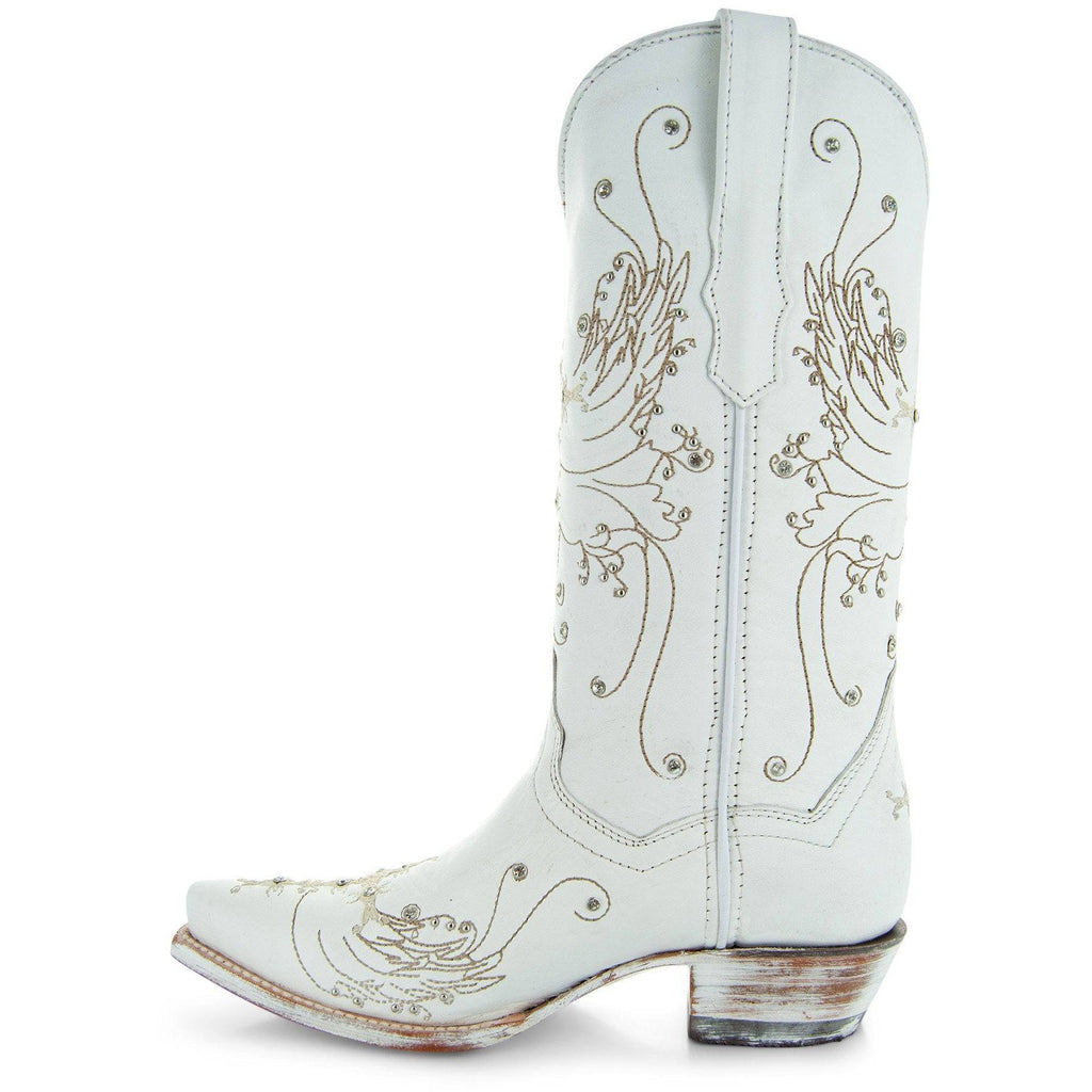 Soto Boots Women's White Rhinestone Embroidered Cowgirl Boot – Wedding Cowgirl Boot | Snip Toe