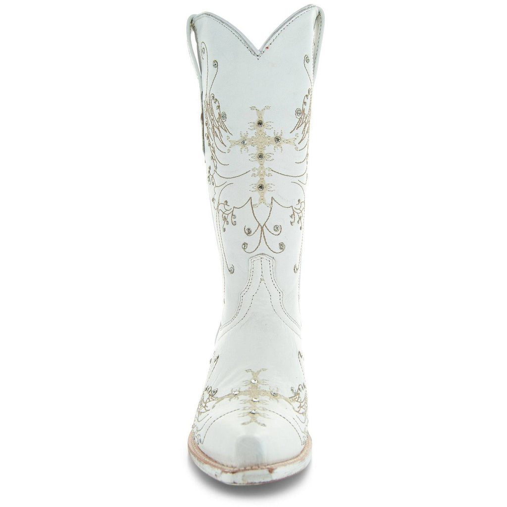 Soto Boots Women's White Rhinestone Embroidered Cowgirl Boot – Wedding Cowgirl Boot | Snip Toe
