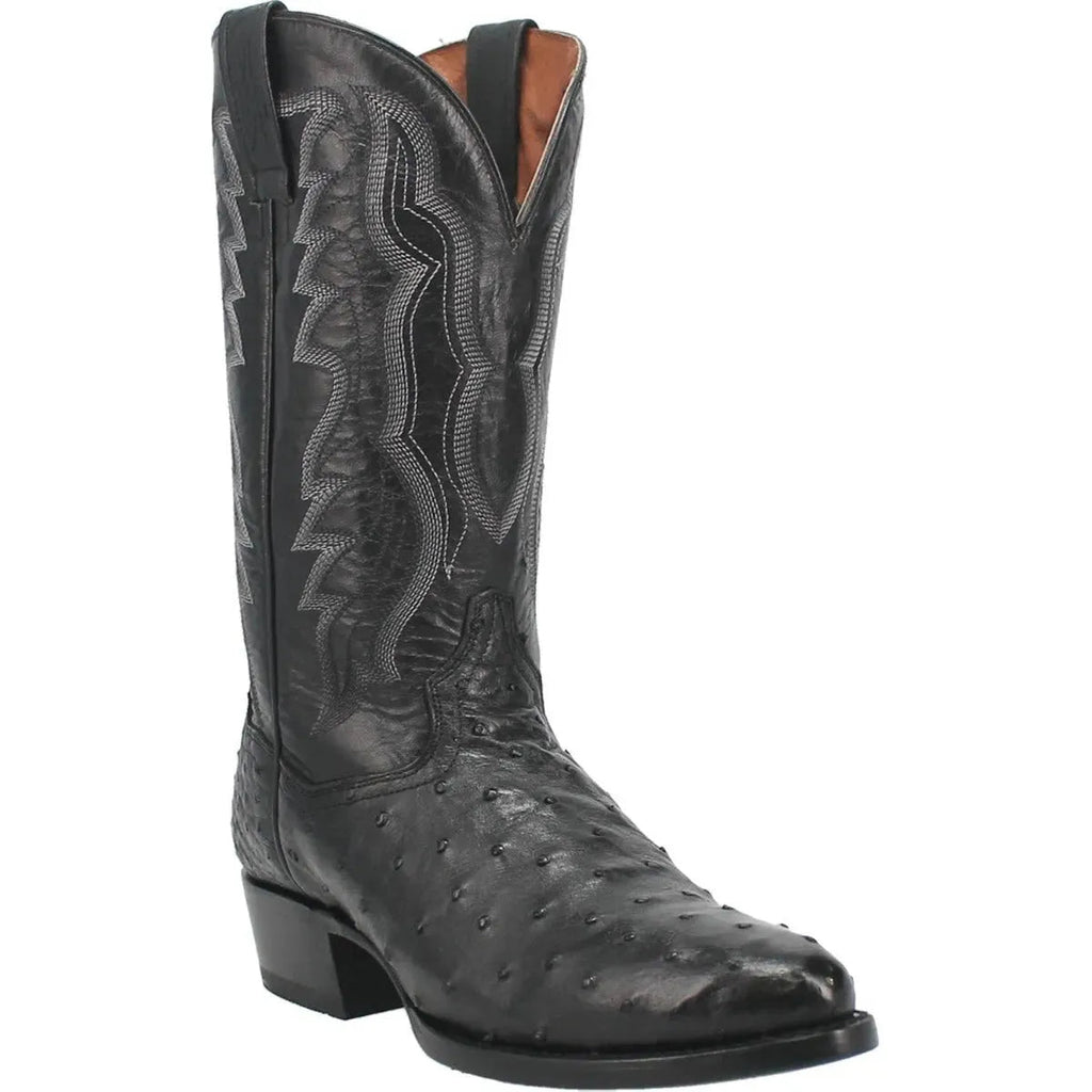 Dan Post Men's Cowboy Western Boot Tempe – Round Toe, Full Quill Ostrich Leather, Leather Outsole, Removable Soft Strike Orthotic Insole, Cowboy Heel, 12" Shaft, Chocolate Brown Exotic Western Boot