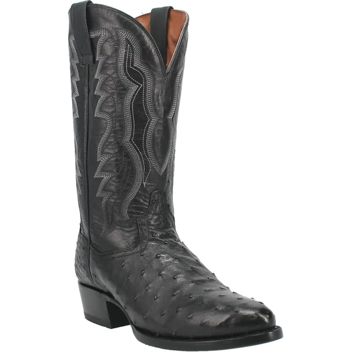 Dan Post Men's Cowboy Western Boot Tempe – Round Toe, Full Quill Ostrich Leather, Leather Outsole, Removable Soft Strike Orthotic Insole, Cowboy Heel, 12" Shaft, Chocolate Brown Exotic Western Boot