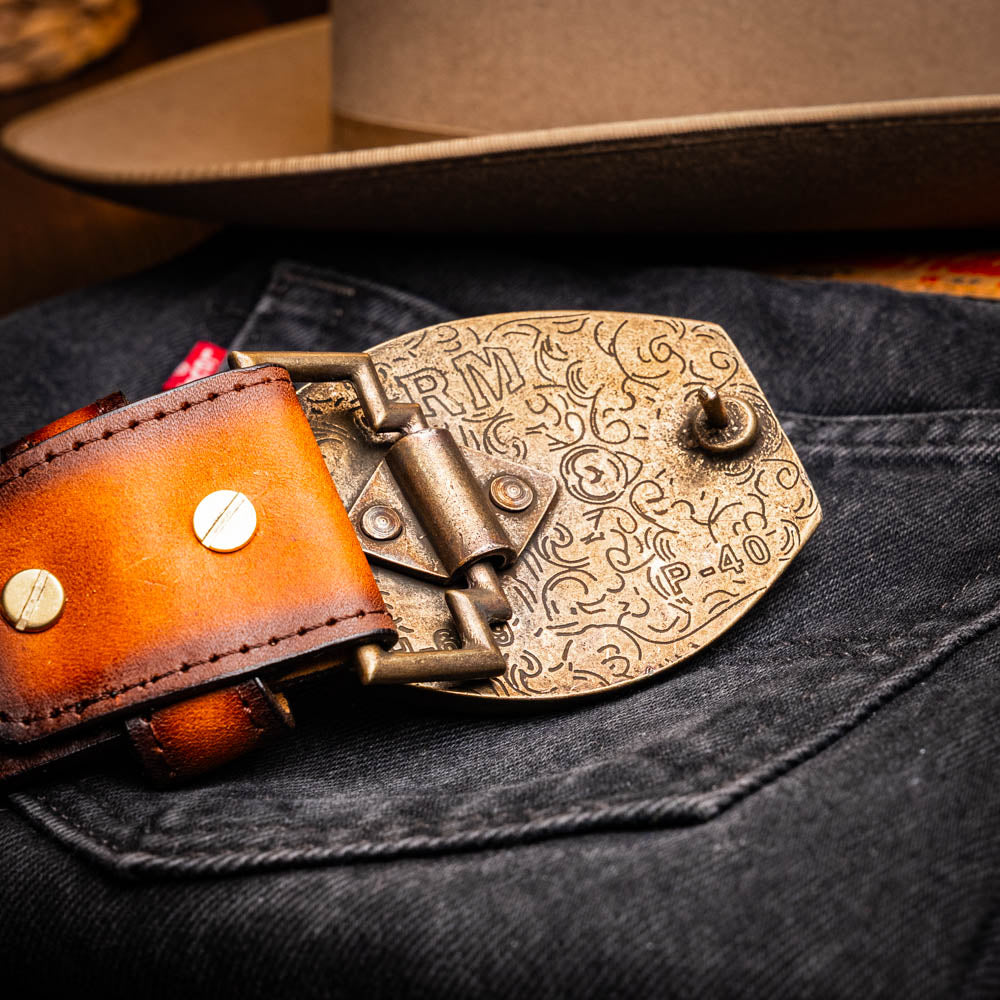 Marco Di Milano Texas Men's Exotic Western Belt – Caiman & Calfskin | Aged Brown