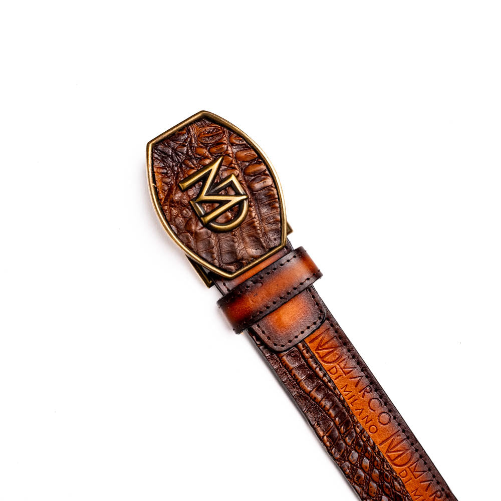Marco Di Milano Texas Men's Exotic Western Belt – Caiman & Calfskin | Aged Brown