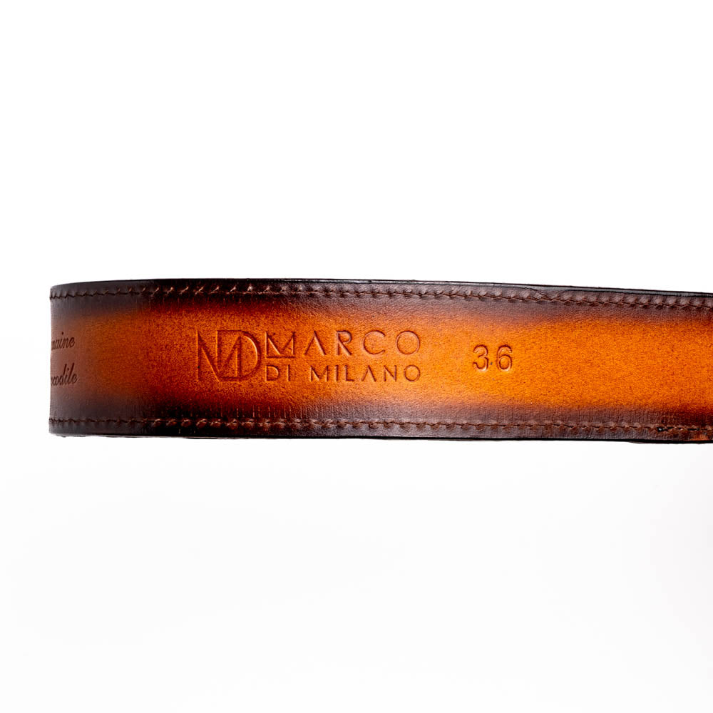 Marco Di Milano Texas Men's Exotic Western Belt – Caiman & Calfskin | Aged Brown