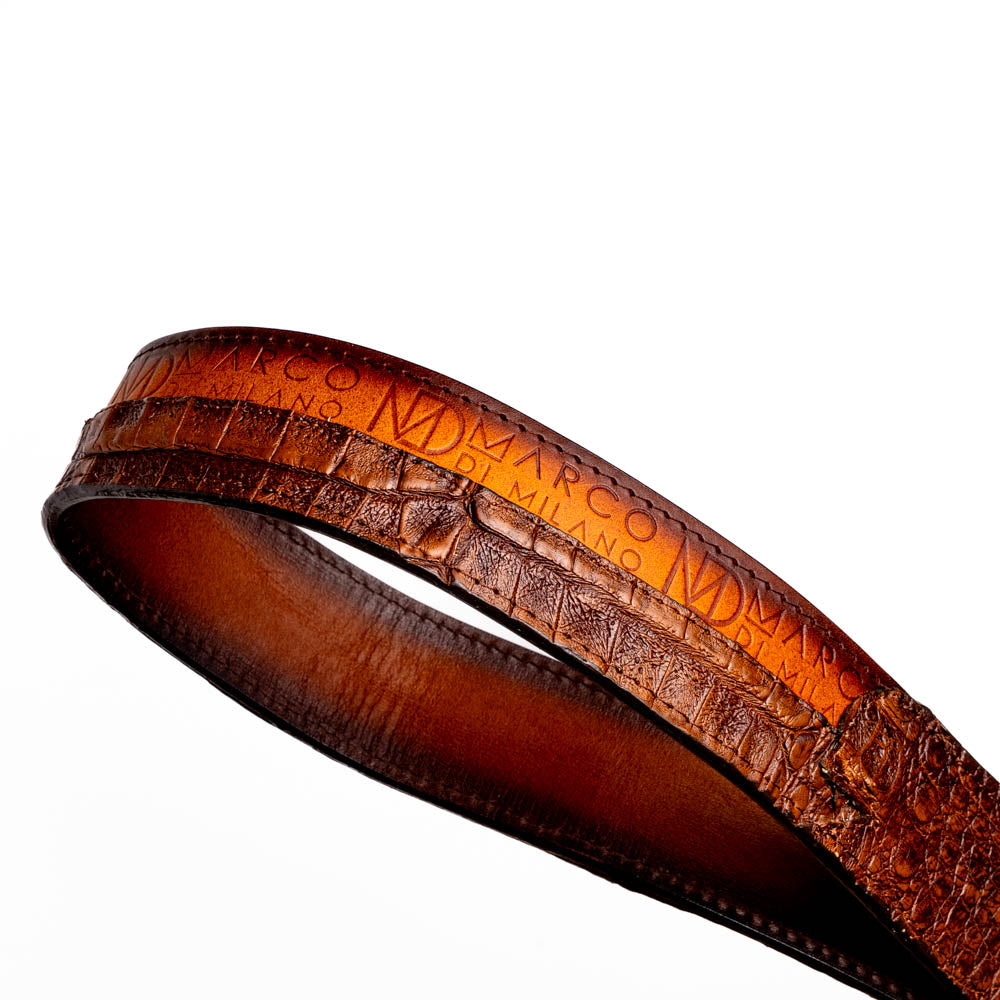 Marco Di Milano Texas Men's Exotic Western Belt – Caiman & Calfskin | Aged Brown