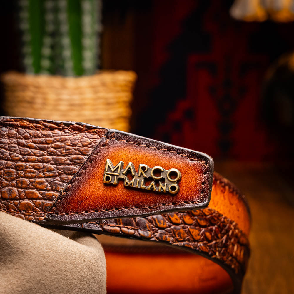 Marco Di Milano Texas Men's Exotic Western Belt – Caiman & Calfskin | Aged Maple