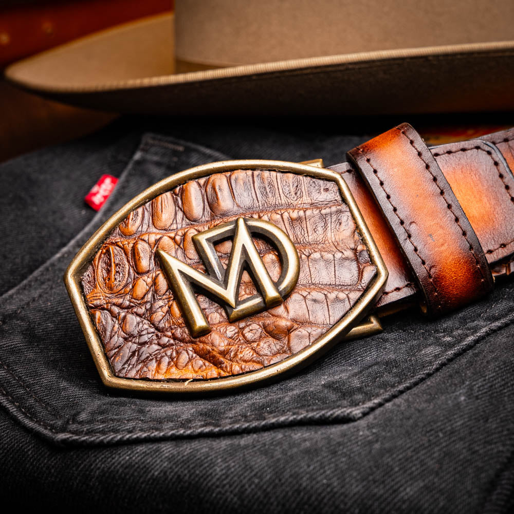 Marco Di Milano Texas Men's Exotic Western Belt – Caiman & Calfskin | Aged Maple