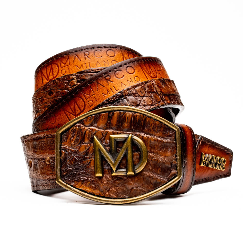 Marco Di Milano Texas Men's Exotic Western Belt – Caiman & Calfskin | Aged Maple