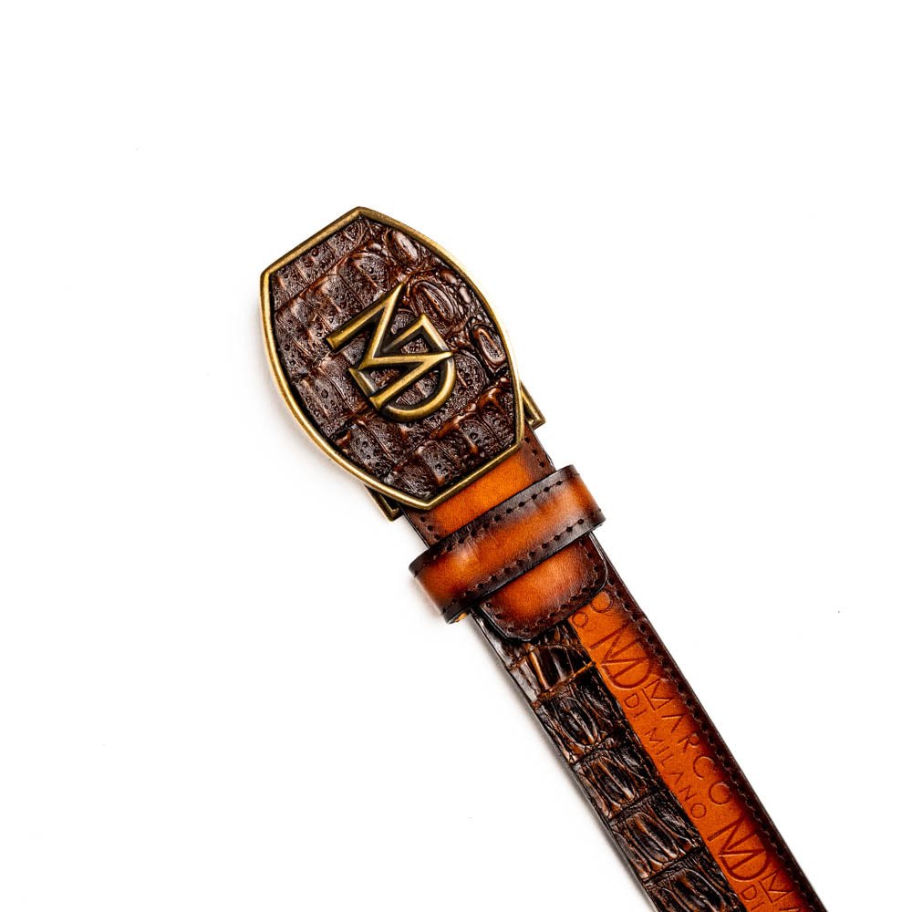 Marco Di Milano Texas Men's Exotic Western Belt – Caiman & Calfskin | Aged Maple