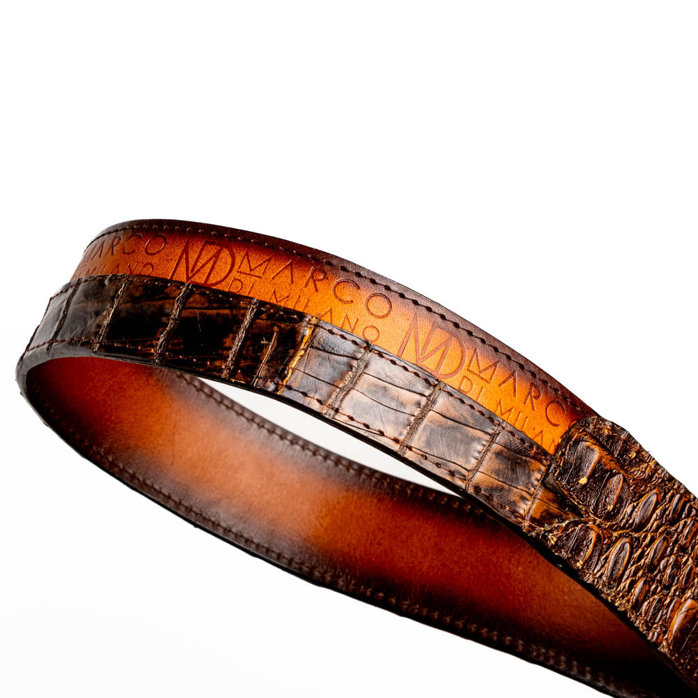 Marco Di Milano Texas Men's Exotic Western Belt – Caiman & Calfskin | Aged Maple