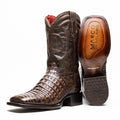 Marco Di Milano Tucson Men's Exotic Cowboy Boots – Genuine Caiman Belly | Aged Brown Square Toe