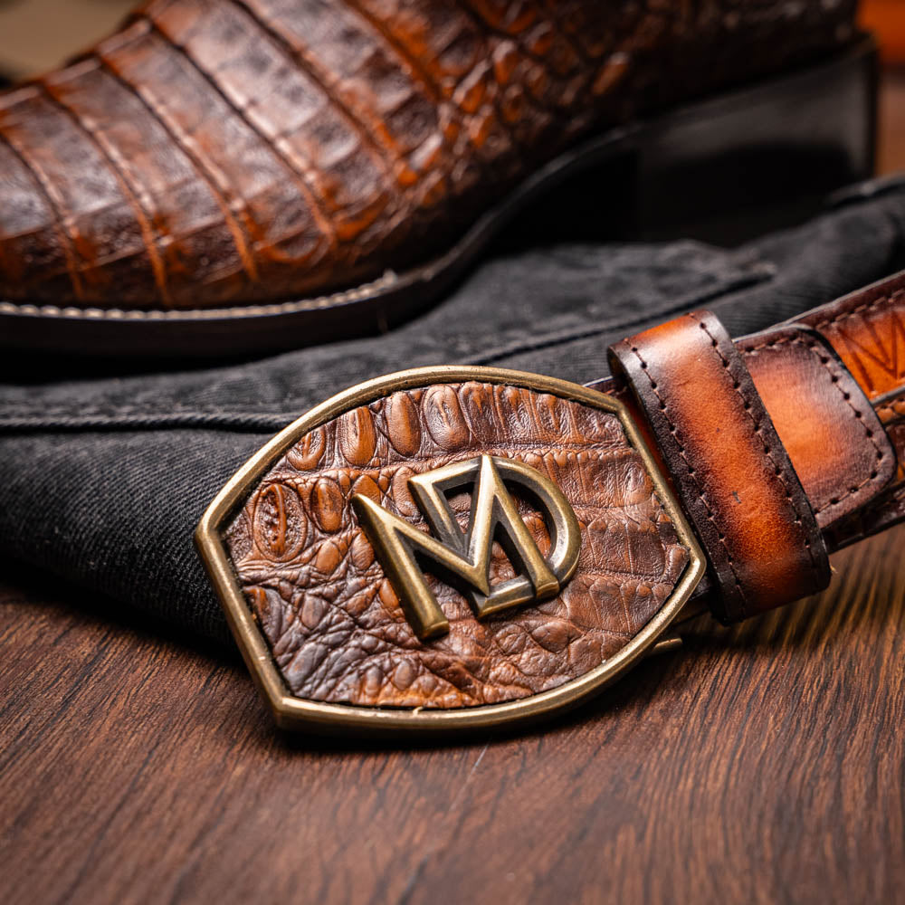Marco Di Milano Tucson Men's Exotic Cowboy Boots – Genuine Caiman Belly | Aged Maple Square Toe