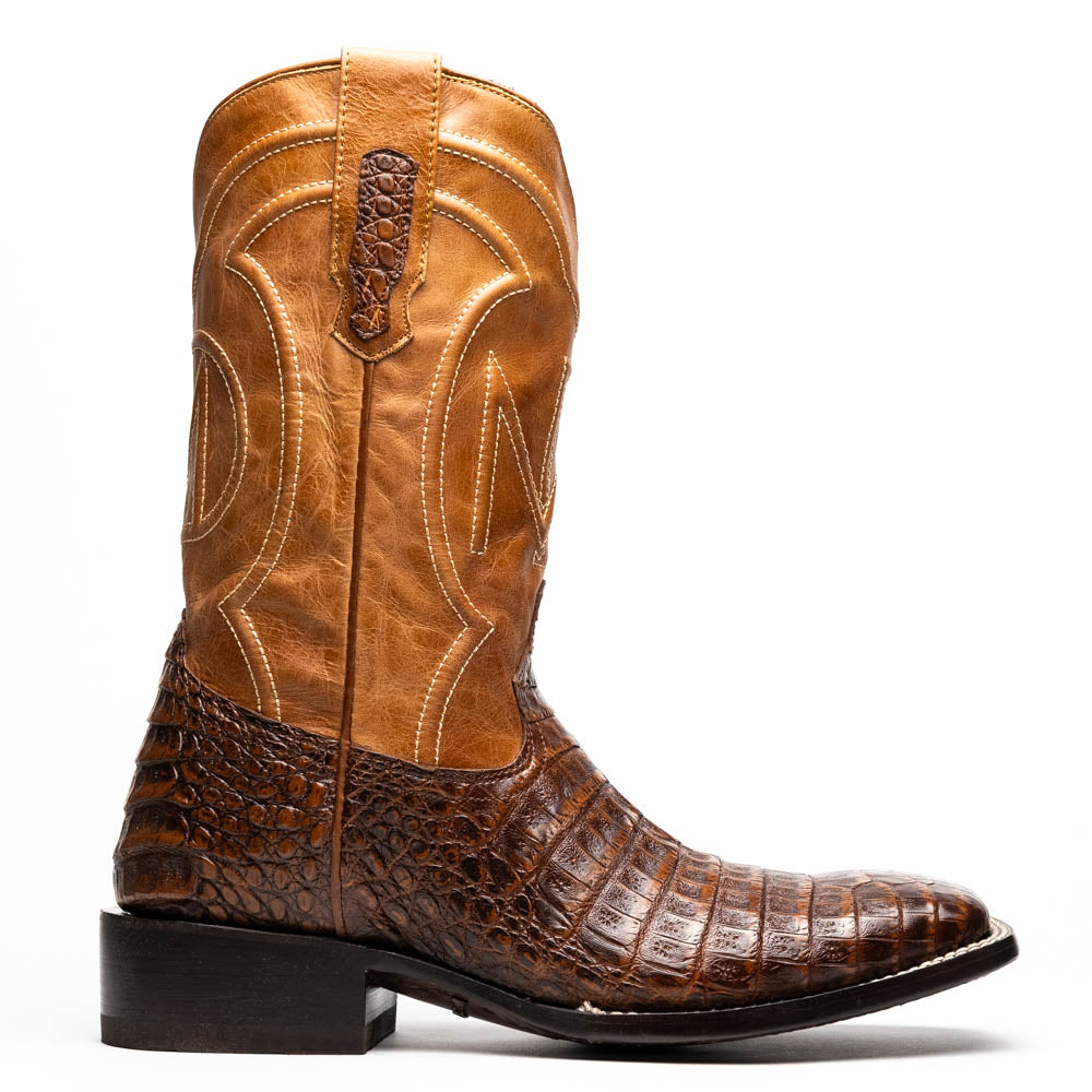 Marco Di Milano Tucson Men's Exotic Cowboy Boots – Genuine Caiman Belly | Aged Maple Square Toe