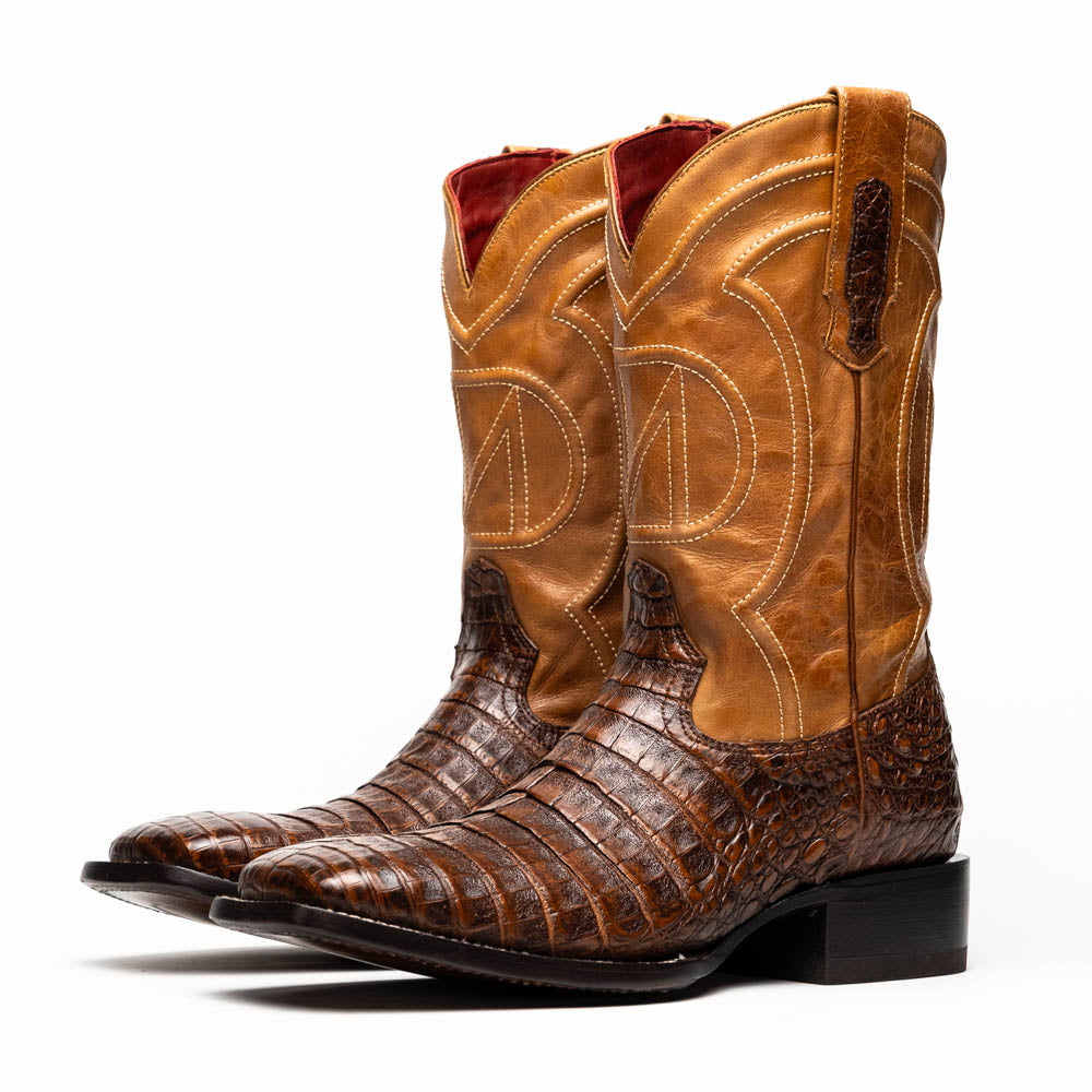 Marco Di Milano Tucson Men's Exotic Cowboy Boots – Genuine Caiman Belly | Aged Maple Square Toe