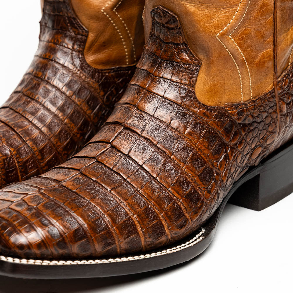 Marco Di Milano Tucson Men's Exotic Cowboy Boots – Genuine Caiman Belly | Aged Maple Square Toe