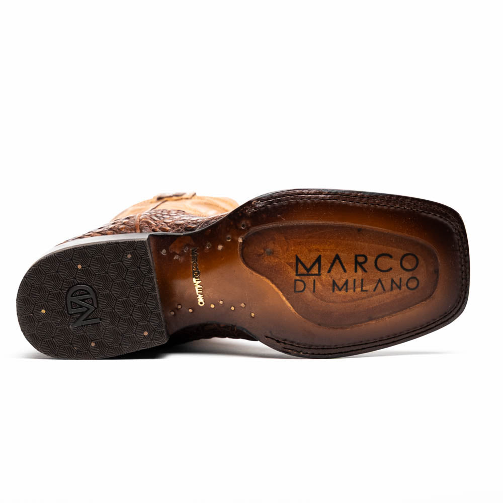 Marco Di Milano Tucson Men's Exotic Cowboy Boots – Genuine Caiman Belly | Aged Maple Square Toe