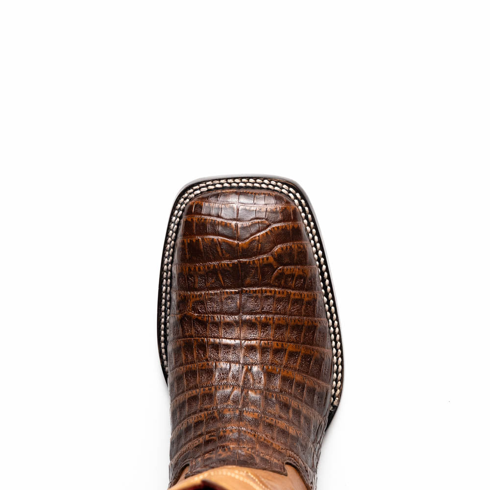 Marco Di Milano Tucson Men's Exotic Cowboy Boots – Genuine Caiman Belly | Aged Maple Square Toe