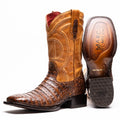 Marco Di Milano Tucson Men's Exotic Cowboy Boots – Genuine Caiman Belly | Aged Maple Square Toe