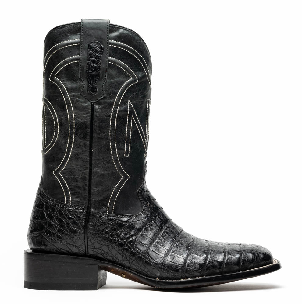 Marco Di Milano Tucson Men's Exotic Cowboy Boots – Genuine Caiman Belly | Black Square Toe