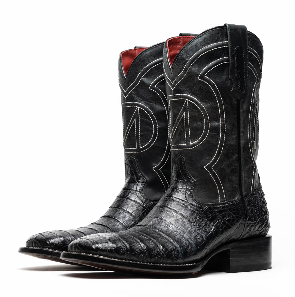 Marco Di Milano Tucson Men's Exotic Cowboy Boots – Genuine Caiman Belly | Black Square Toe