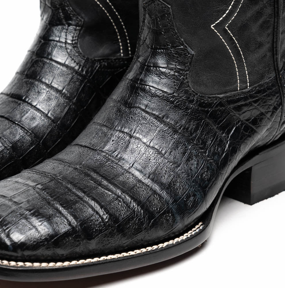 Marco Di Milano Tucson Men's Exotic Cowboy Boots – Genuine Caiman Belly | Black Square Toe