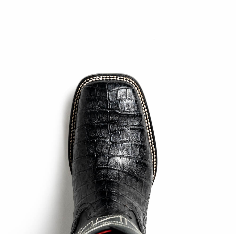 Marco Di Milano Tucson Men's Exotic Cowboy Boots – Genuine Caiman Belly | Black Square Toe