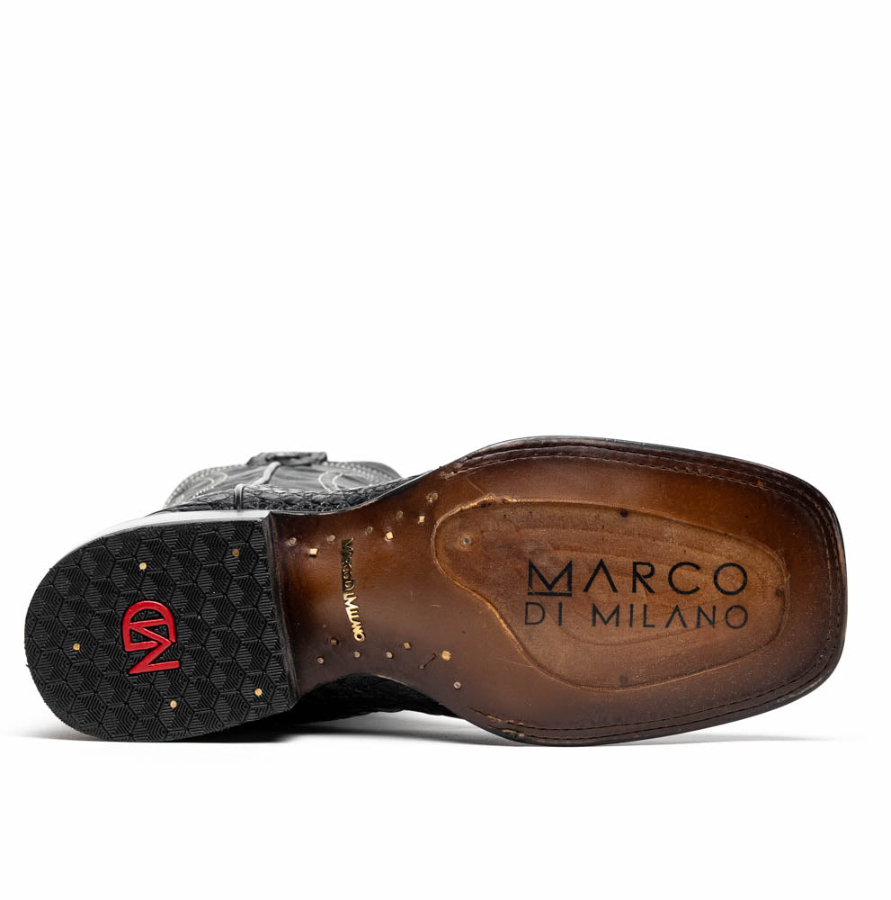 Marco Di Milano Tucson Men's Exotic Cowboy Boots – Genuine Caiman Belly | Black Square Toe