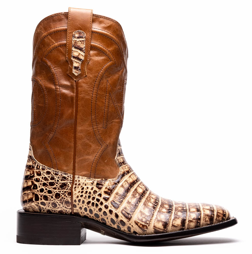 Marco Di Milano Tucson Men's Exotic Cowboy Boots – Genuine Caiman Belly | Stone Orix Square Toe