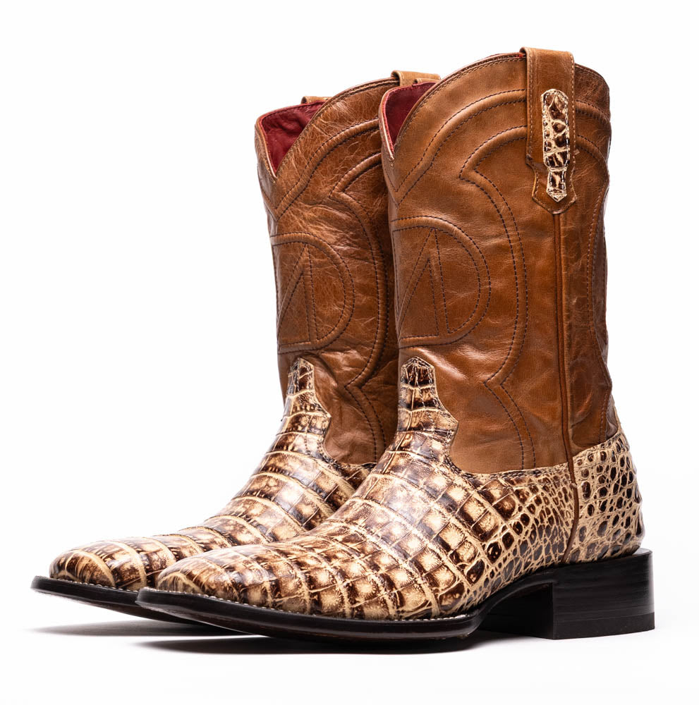 Marco Di Milano Tucson Men's Exotic Cowboy Boots – Genuine Caiman Belly | Stone Orix Square Toe