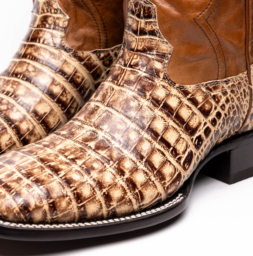 Marco Di Milano Tucson Men's Exotic Cowboy Boots – Genuine Caiman Belly | Stone Orix Square Toe