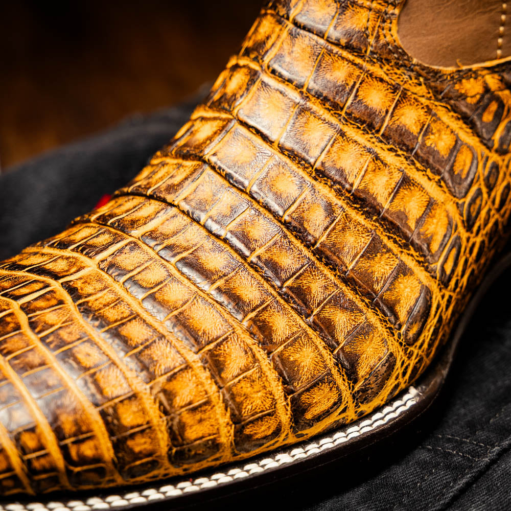 Marco Di Milano Tucson Men's Exotic Cowboy Boots – Genuine Caiman Belly | Mustard Brown Square Toe