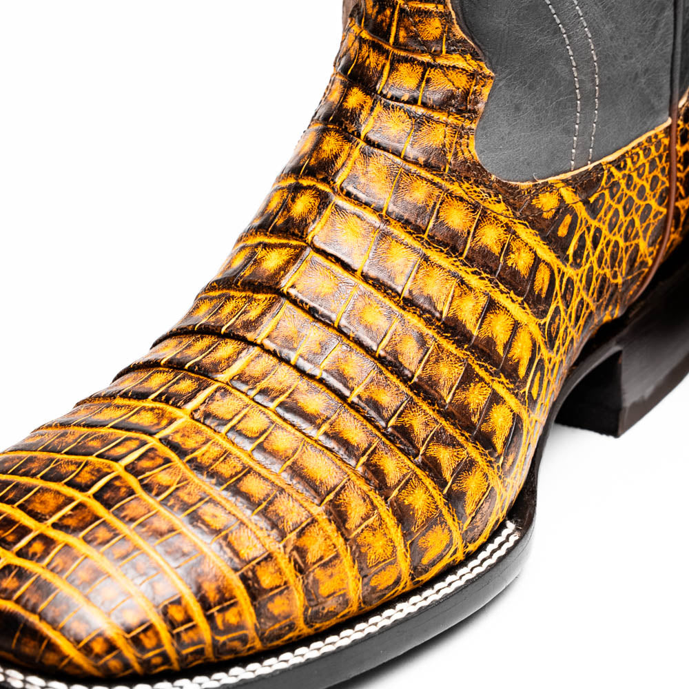 Marco Di Milano Tucson Men's Exotic Cowboy Boots – Genuine Caiman Belly | Mustard Brown Square Toe