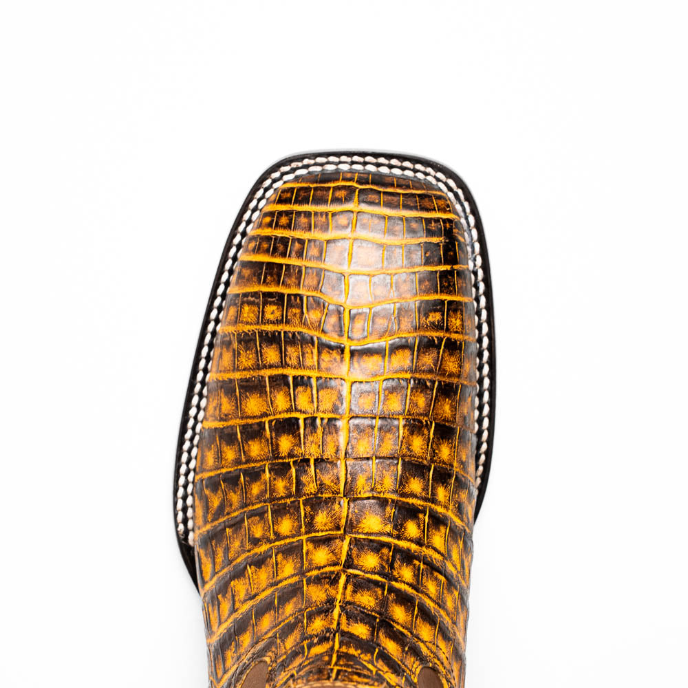 Marco Di Milano Tucson Men's Exotic Cowboy Boots – Genuine Caiman Belly | Mustard Brown Square Toe