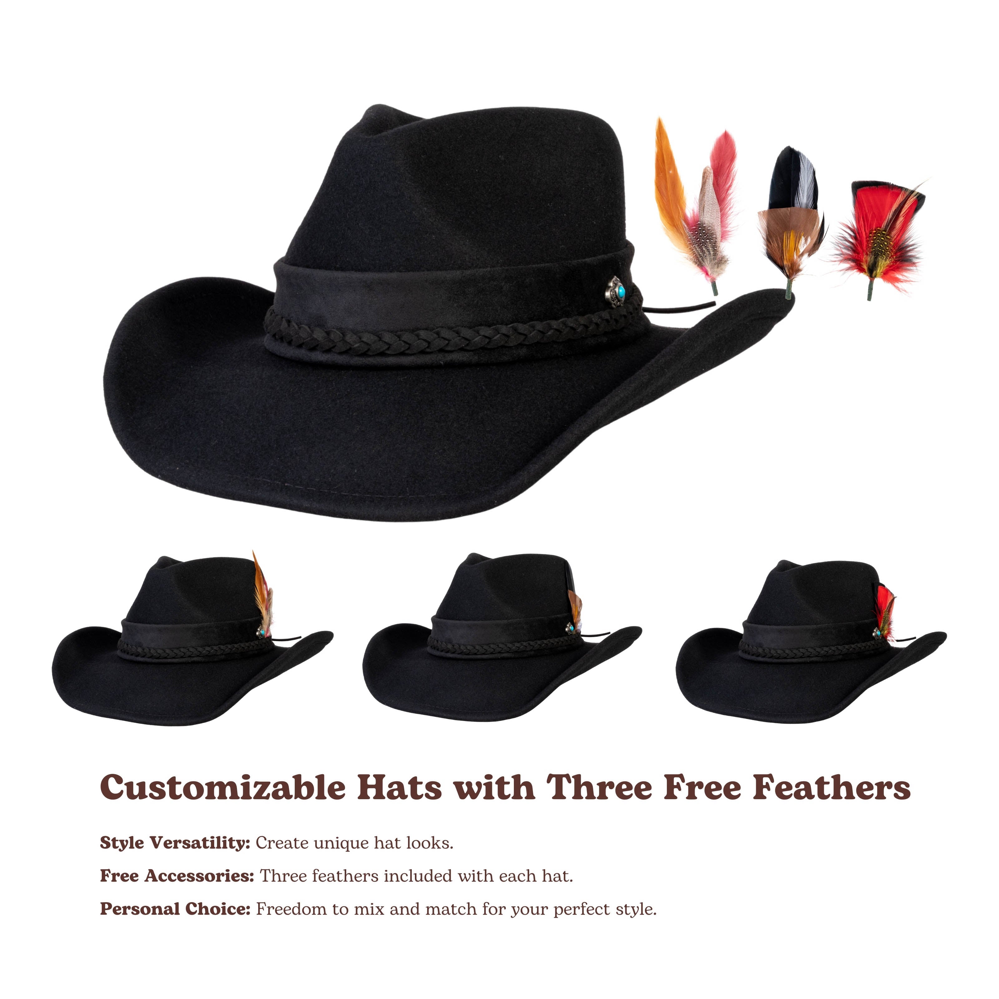 Turquoise Ridge Black Wool Felt Cowboy Hat | Mix Brown Western Hat